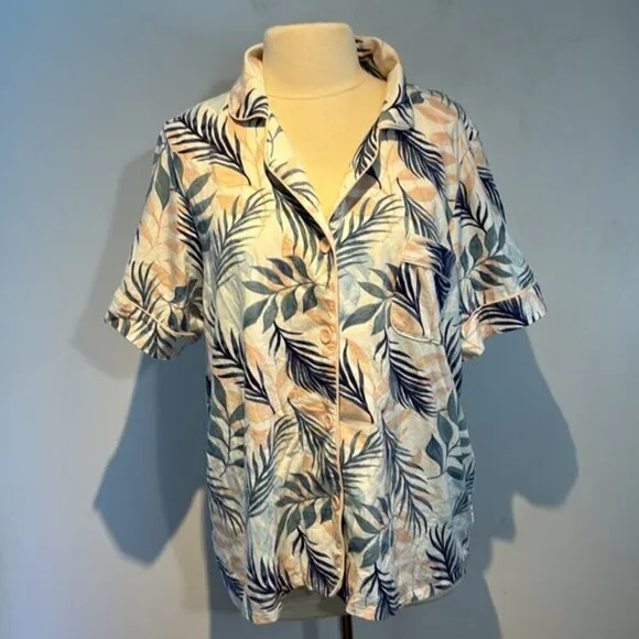 Bed head, two-piece button-down pyjama set pastel palm leaf pattern size XL