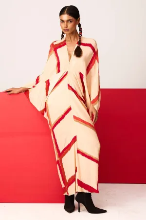 Beige V-Neck Shift Maxi Dress