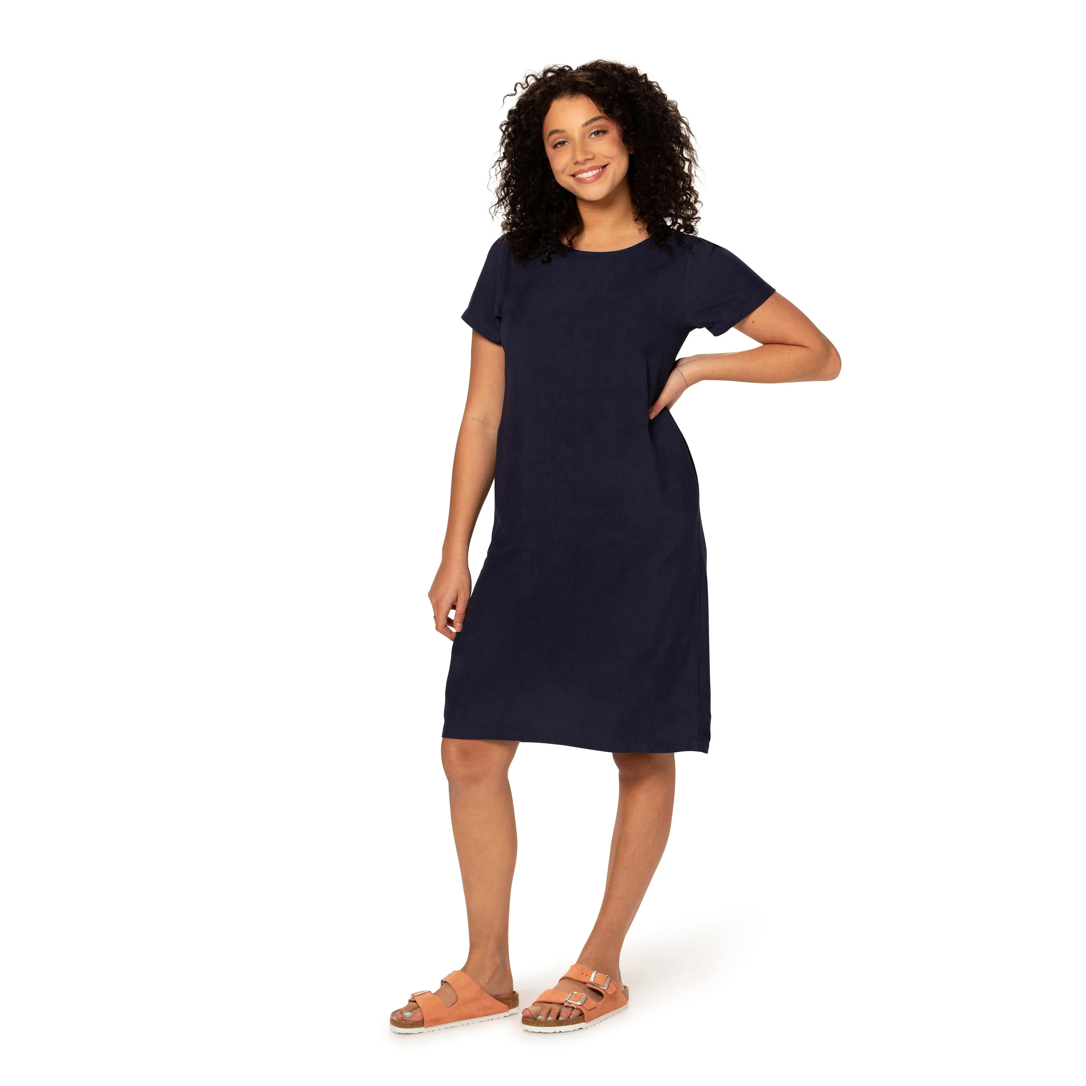 Bell sleeve shift dress - woven bamboo