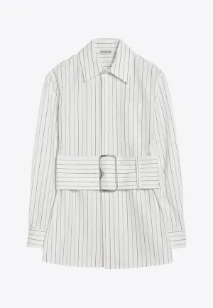 Belted Long-Sleeved Stripe Shirt