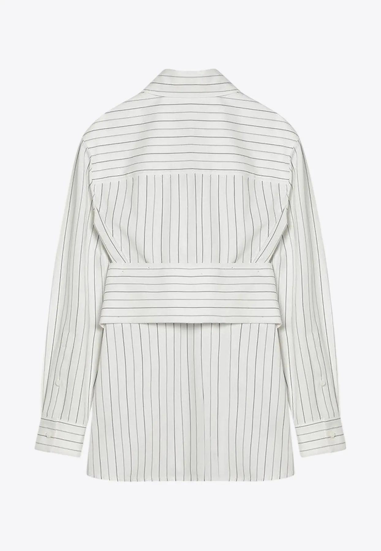 Belted Long-Sleeved Stripe Shirt