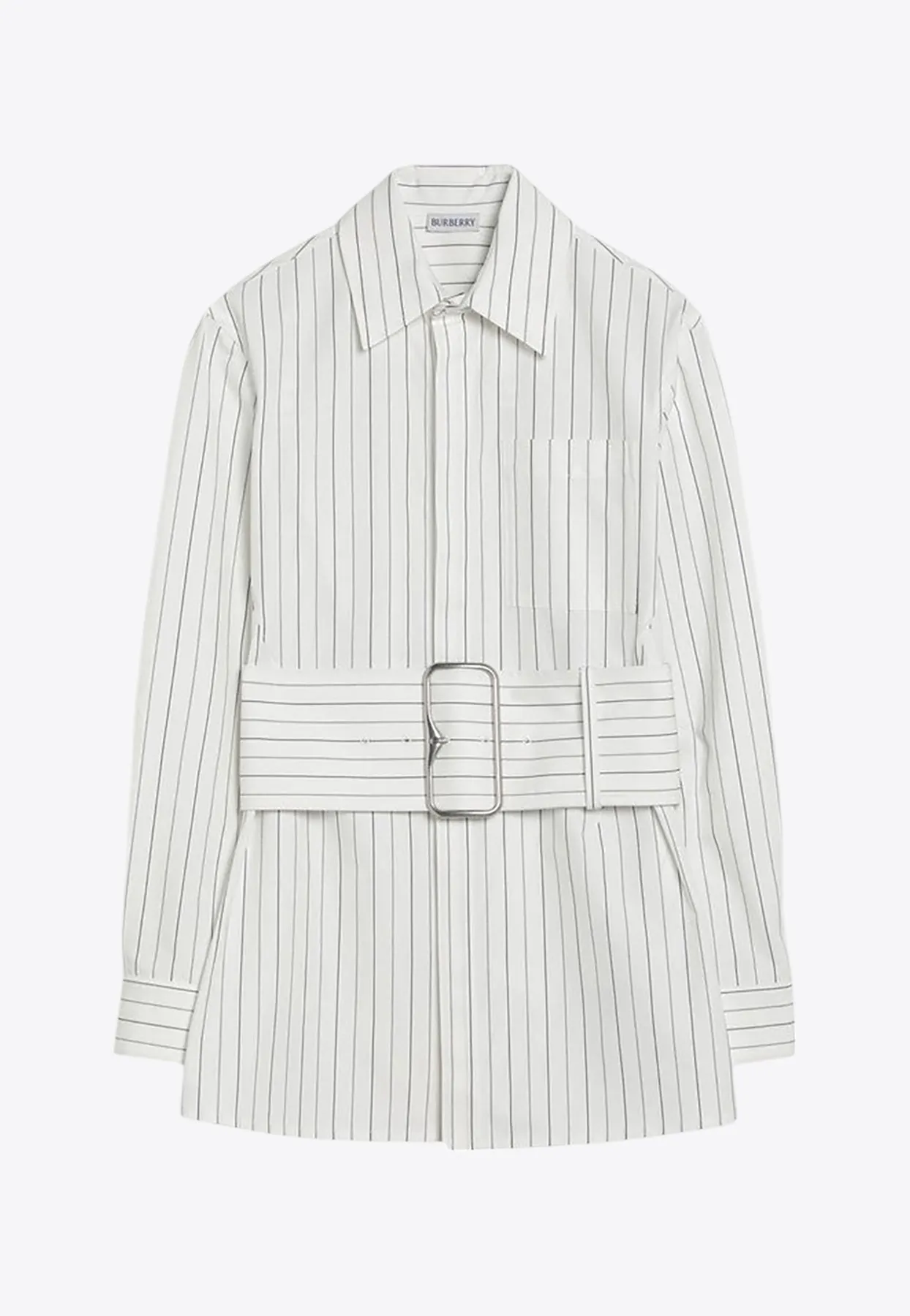 Belted Long-Sleeved Stripe Shirt