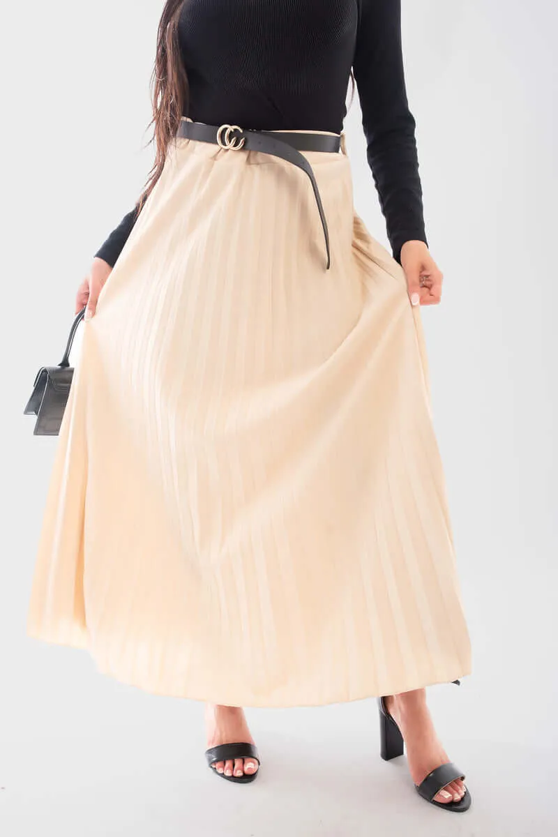 Belted Maxi Length Pleated Skirt