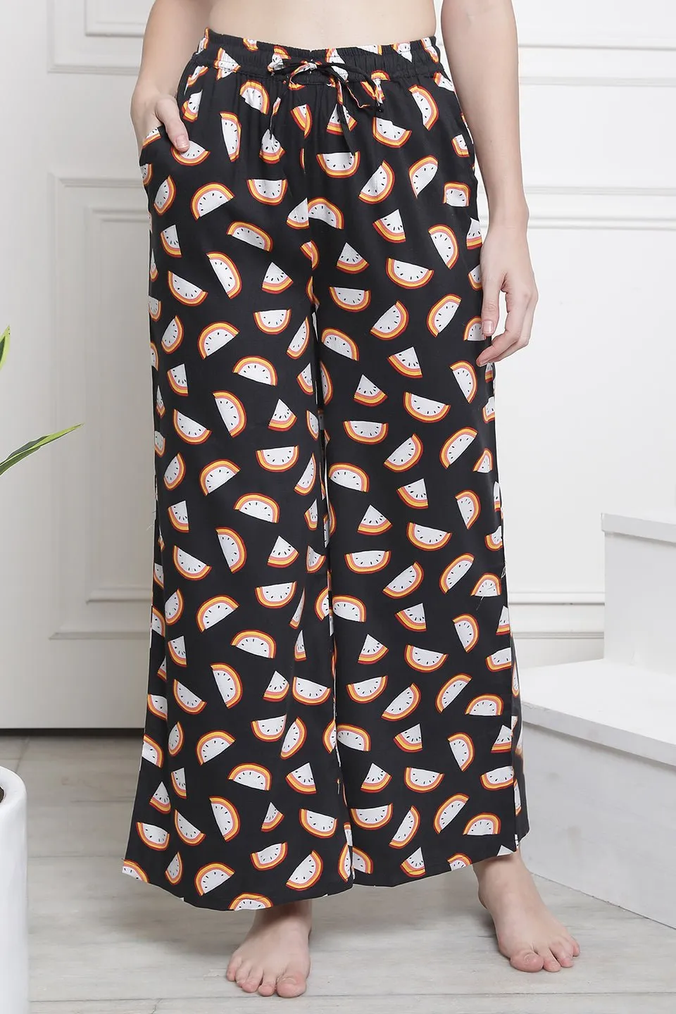 Black Color Abstract Printed Viscose Rayon Lower For Women