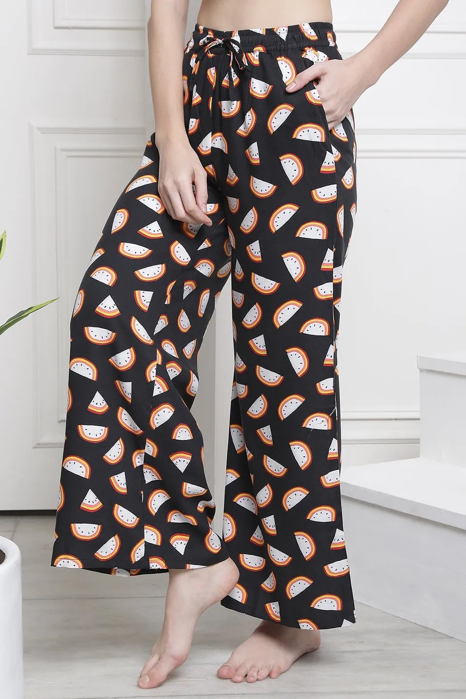Black Color Abstract Printed Viscose Rayon Lower For Women