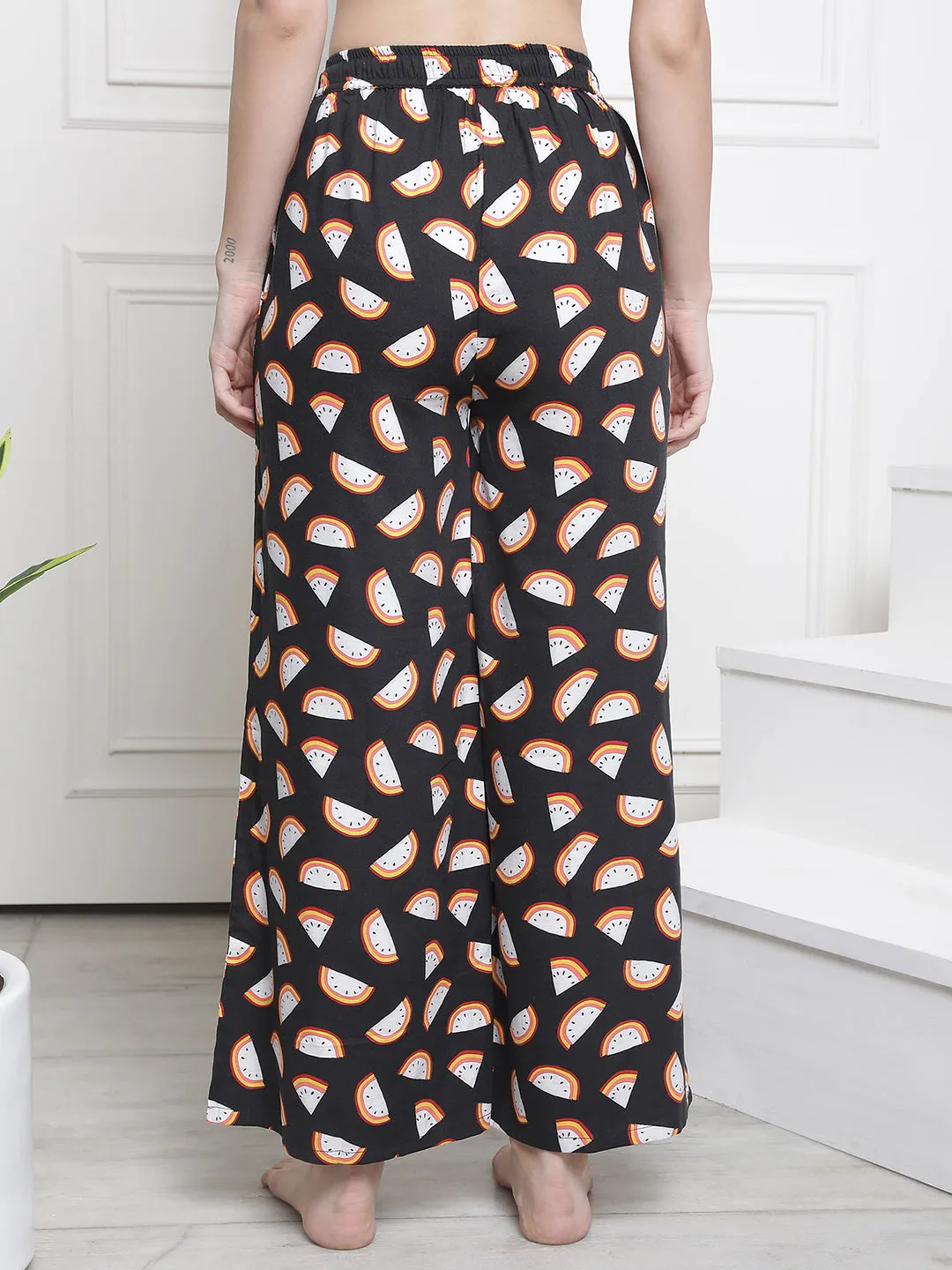 Black Color Abstract Printed Viscose Rayon Lower For Women
