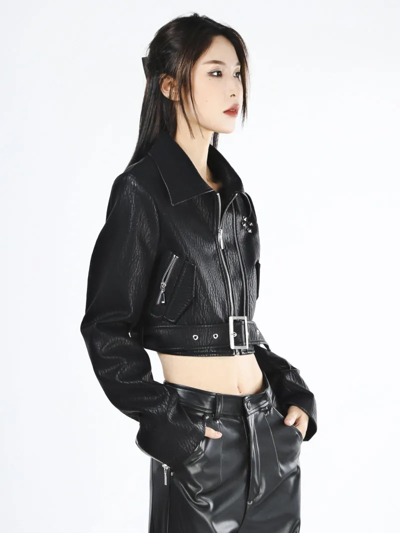 Black Open Belt Cropped Jacket