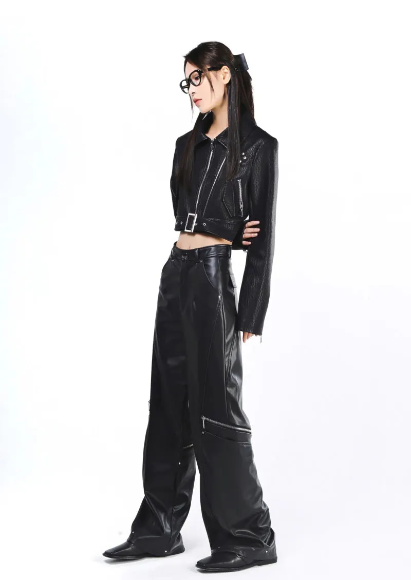 Black Open Belt Cropped Jacket