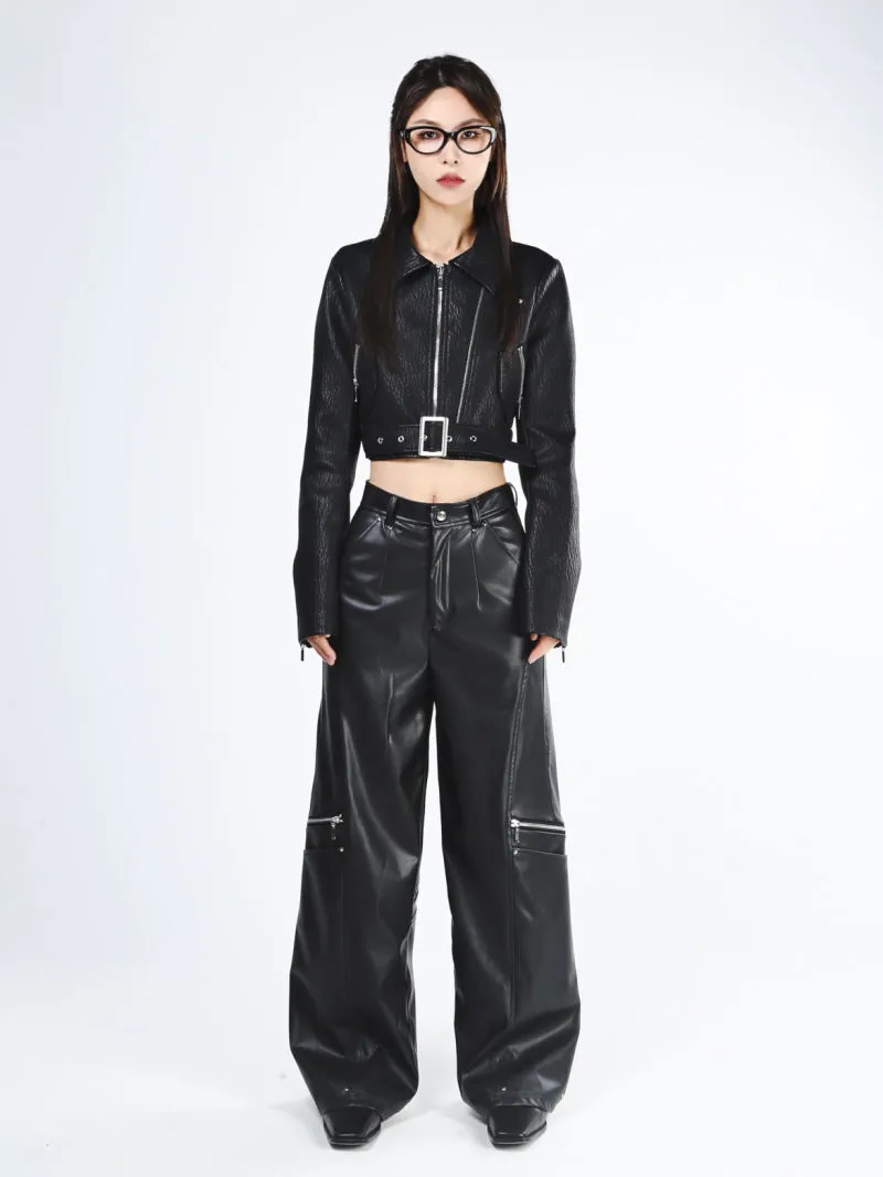 Black Open Belt Cropped Jacket