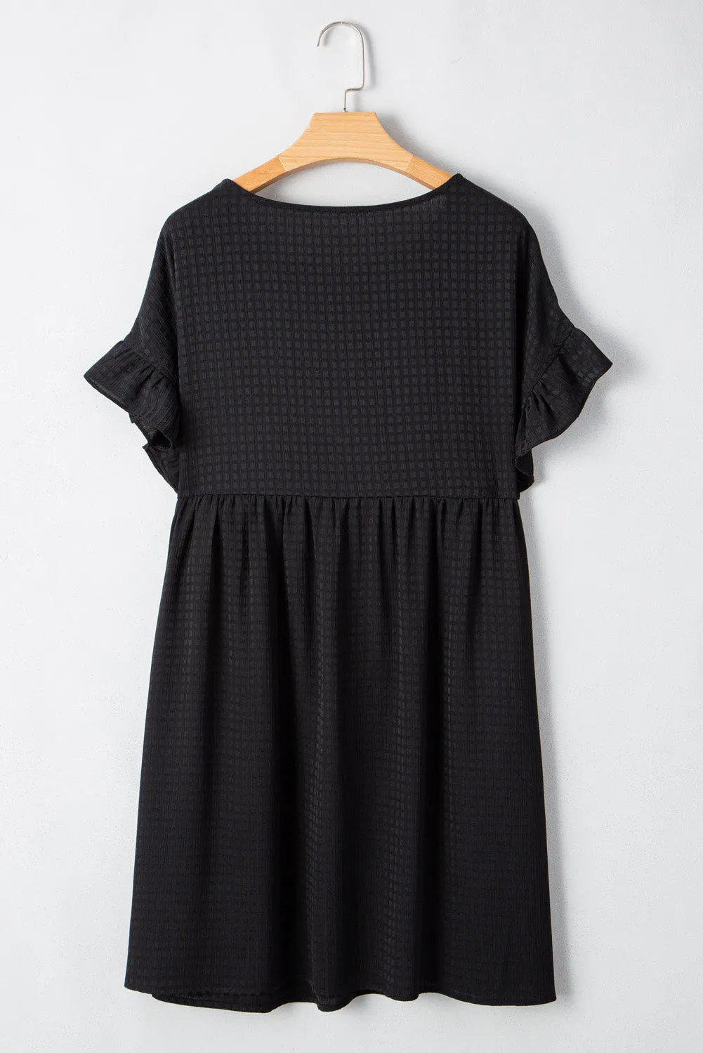 Black Textured Ruffled Sleeve Babydoll Plus Dress