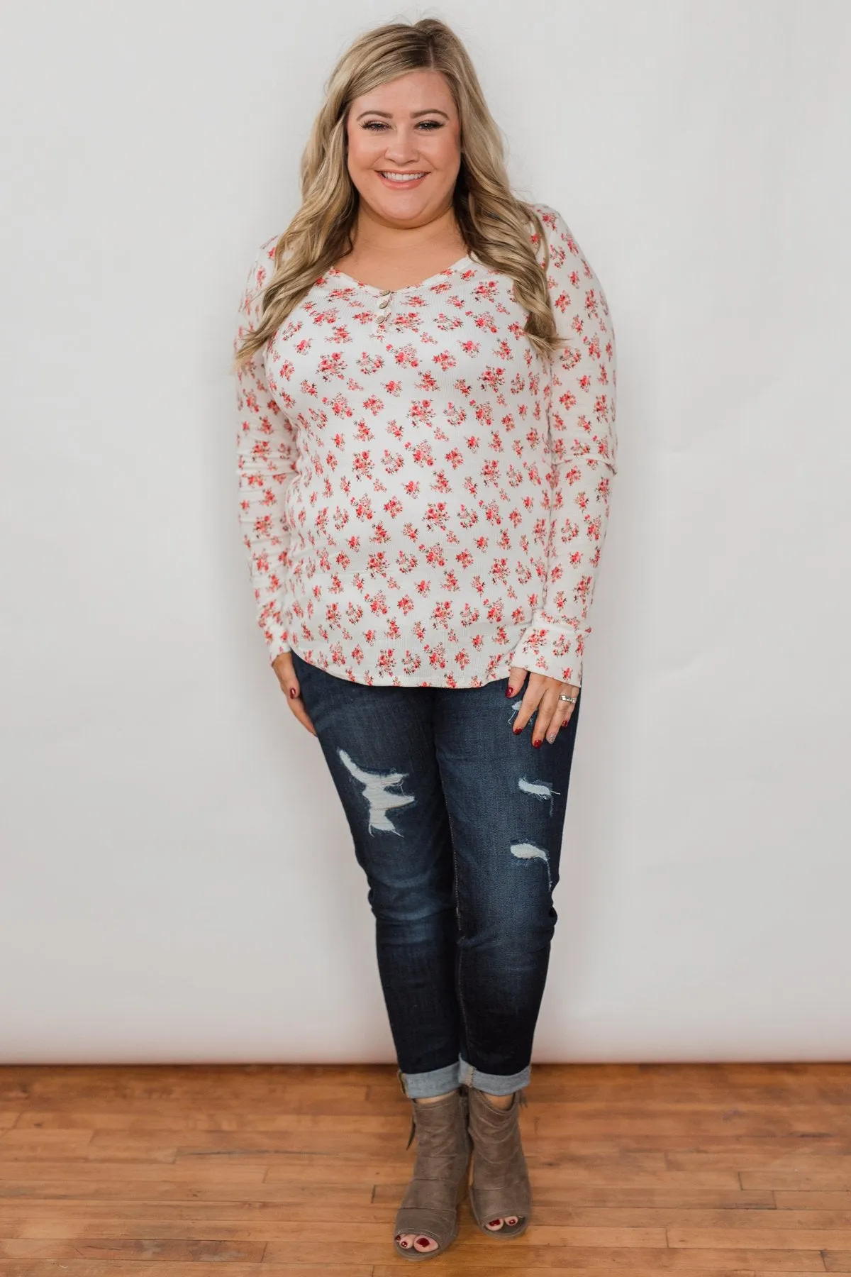 Blossoming Beauty 3-Button Henley Top - Ivory