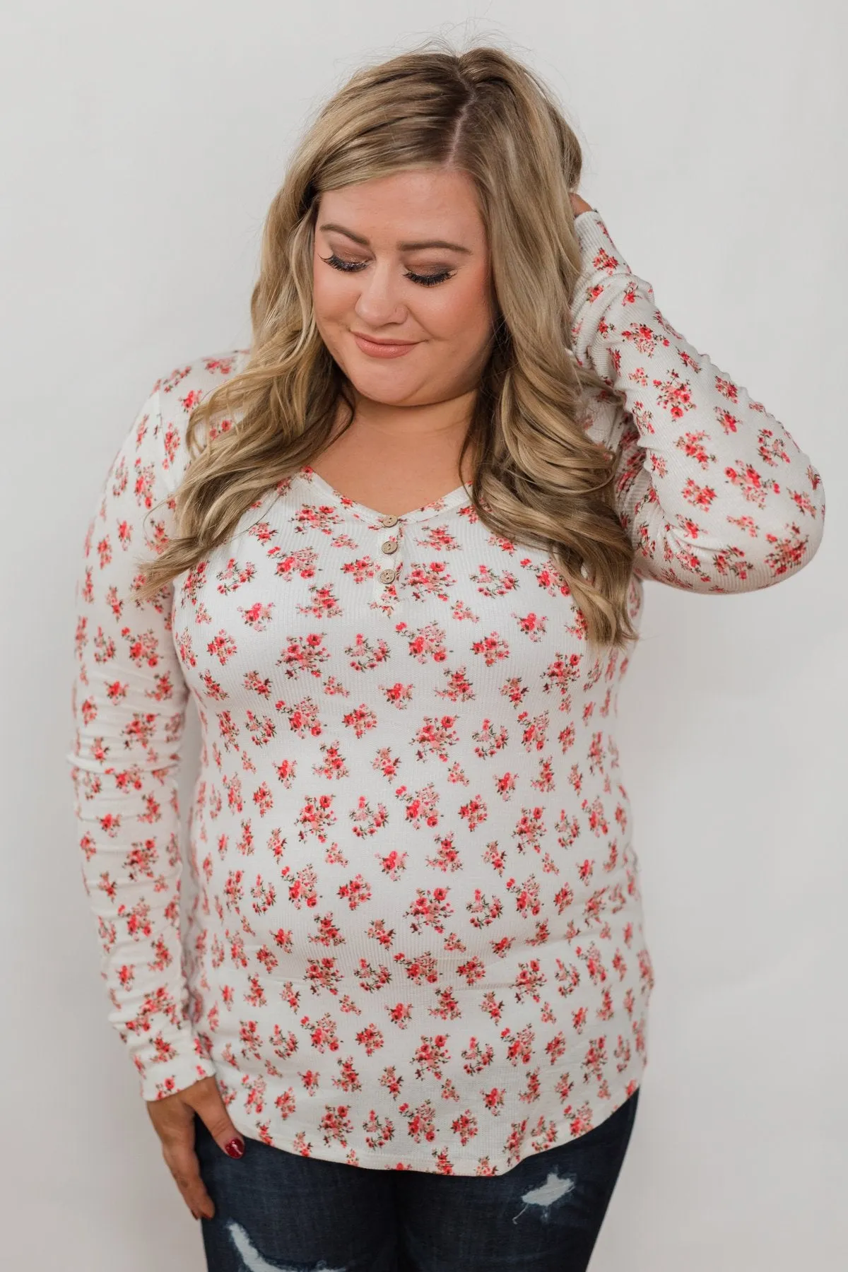 Blossoming Beauty 3-Button Henley Top - Ivory