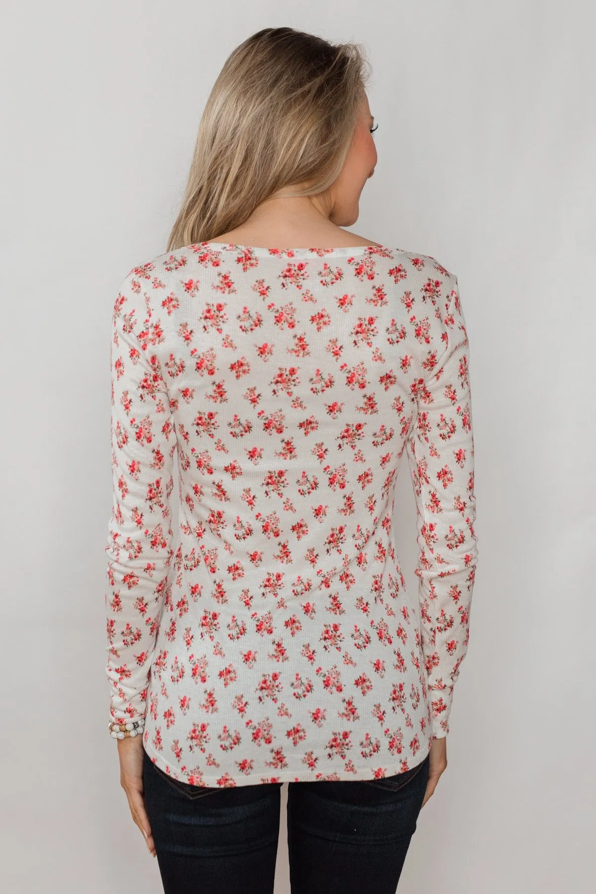 Blossoming Beauty 3-Button Henley Top - Ivory
