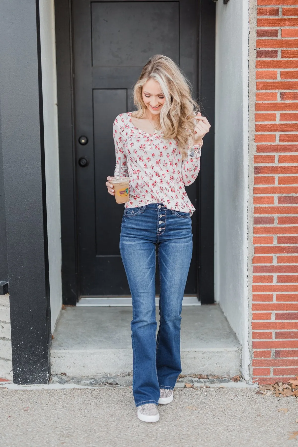 Blossoming Beauty 3-Button Henley Top - Ivory