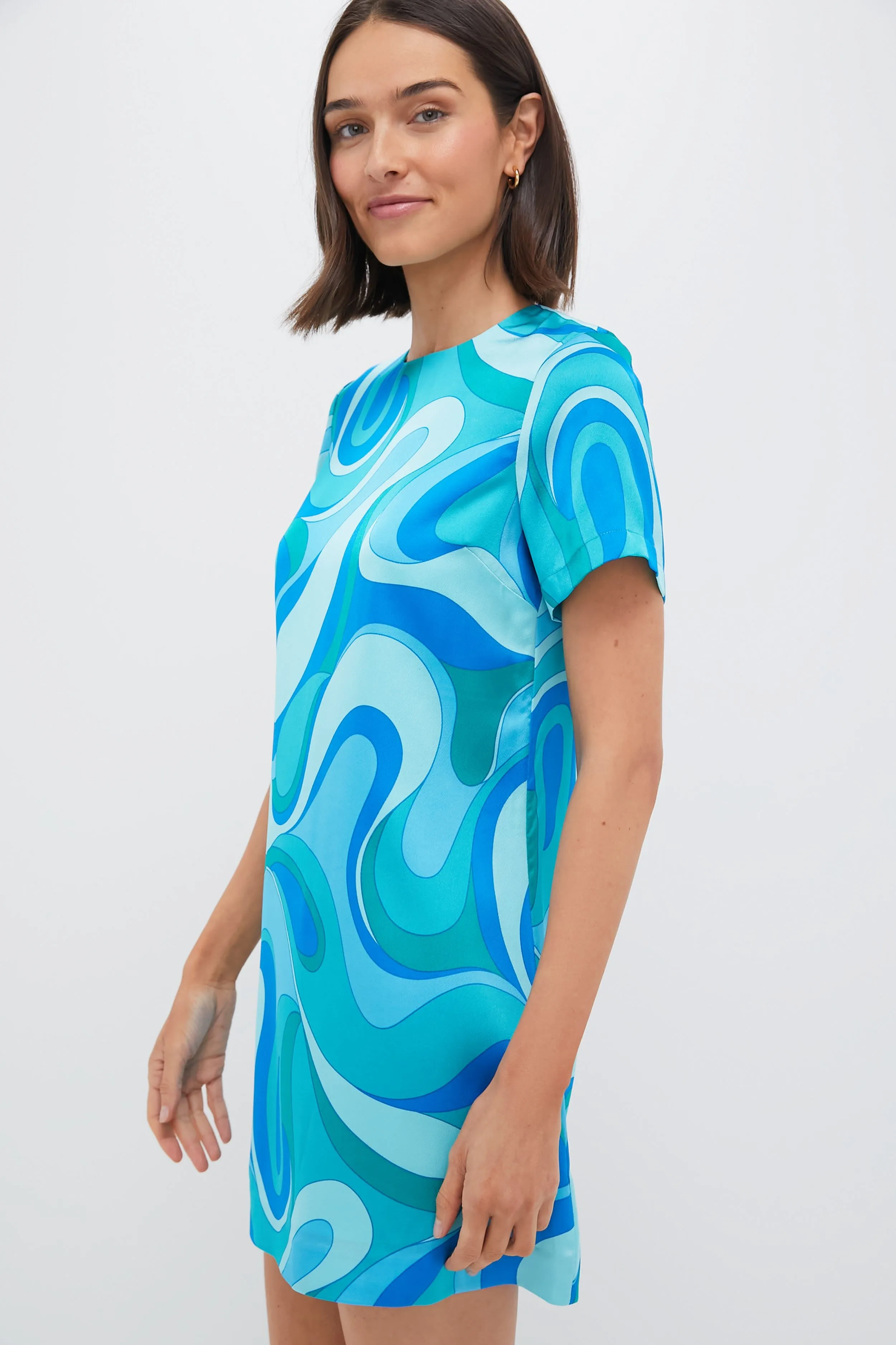 Blue Retro Geo Duffy Mini Dress