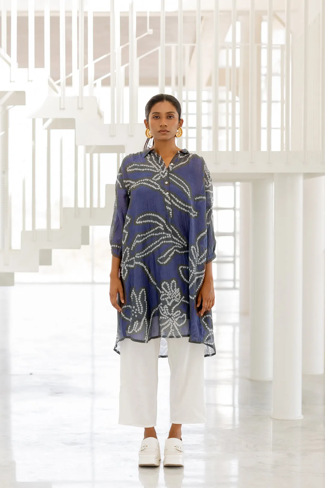 Blue Wildflower Bandhej Tunic Set