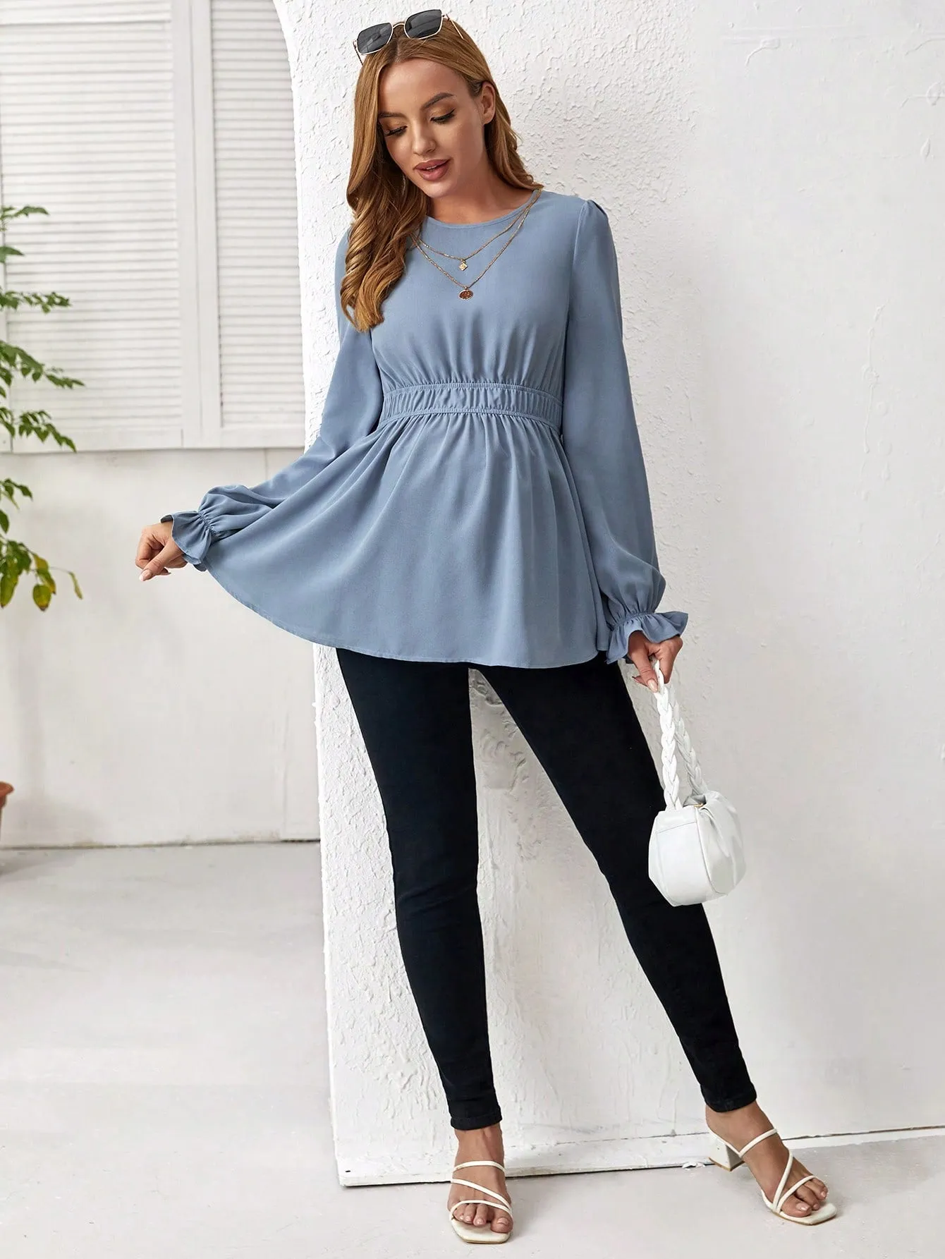 Blusa Peplum de Manga Volante