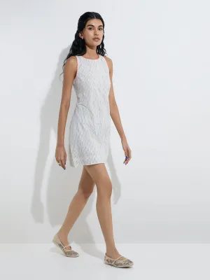 Bombay Paisley Off-White Striped Cotton Straight Dress