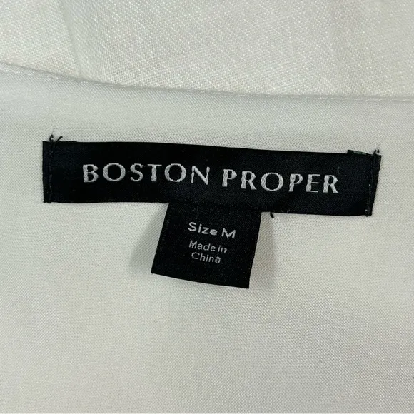 Boston Proper Linen Maxi Shift Dress M Popover Sleeveless Beads Pockets Coastal