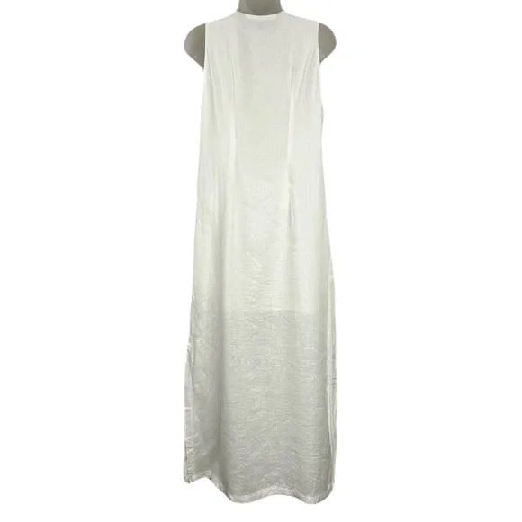 Boston Proper Linen Maxi Shift Dress M Popover Sleeveless Beads Pockets Coastal