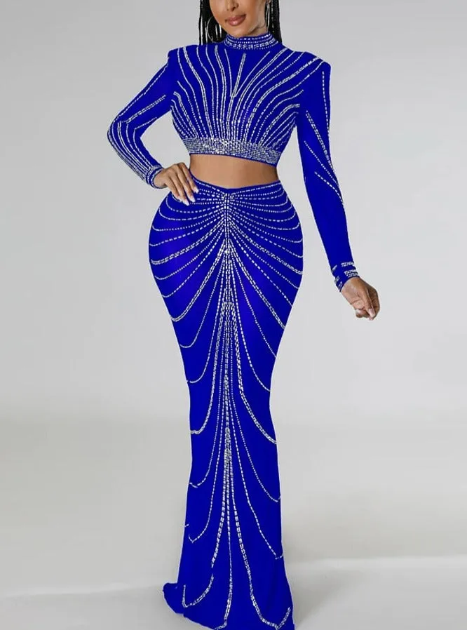 Bougie Rhinestone Crystal Sheer Skirt Set