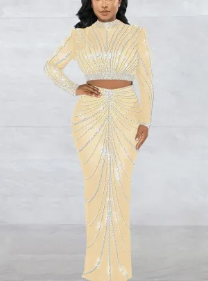 Bougie Rhinestone Crystal Sheer Skirt Set