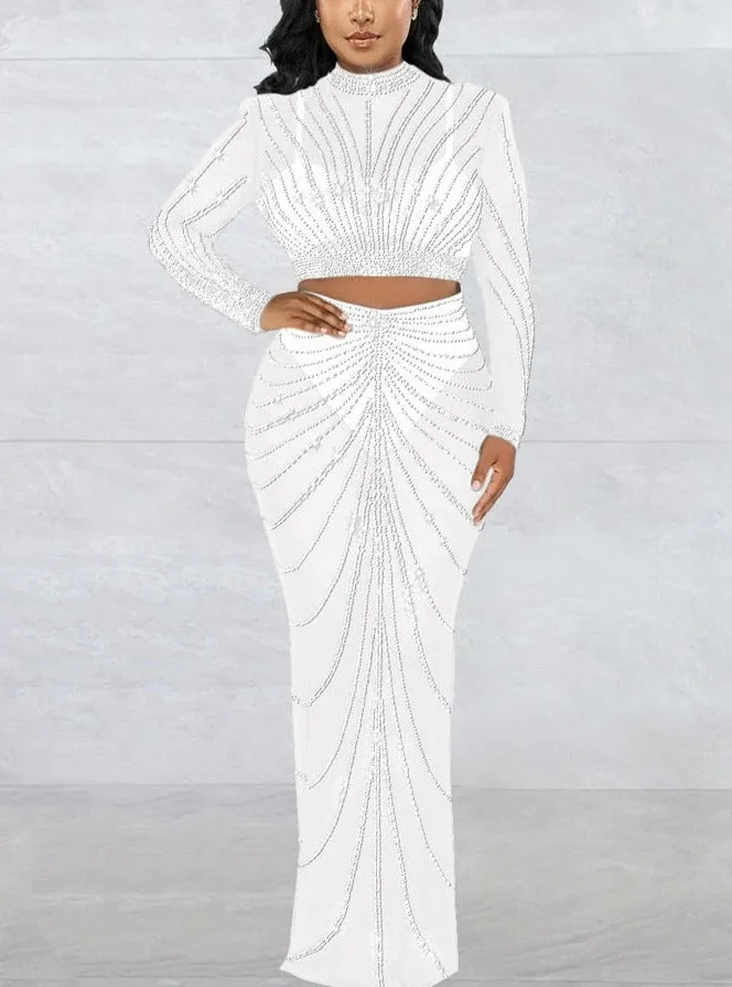 Bougie Rhinestone Crystal Sheer Skirt Set