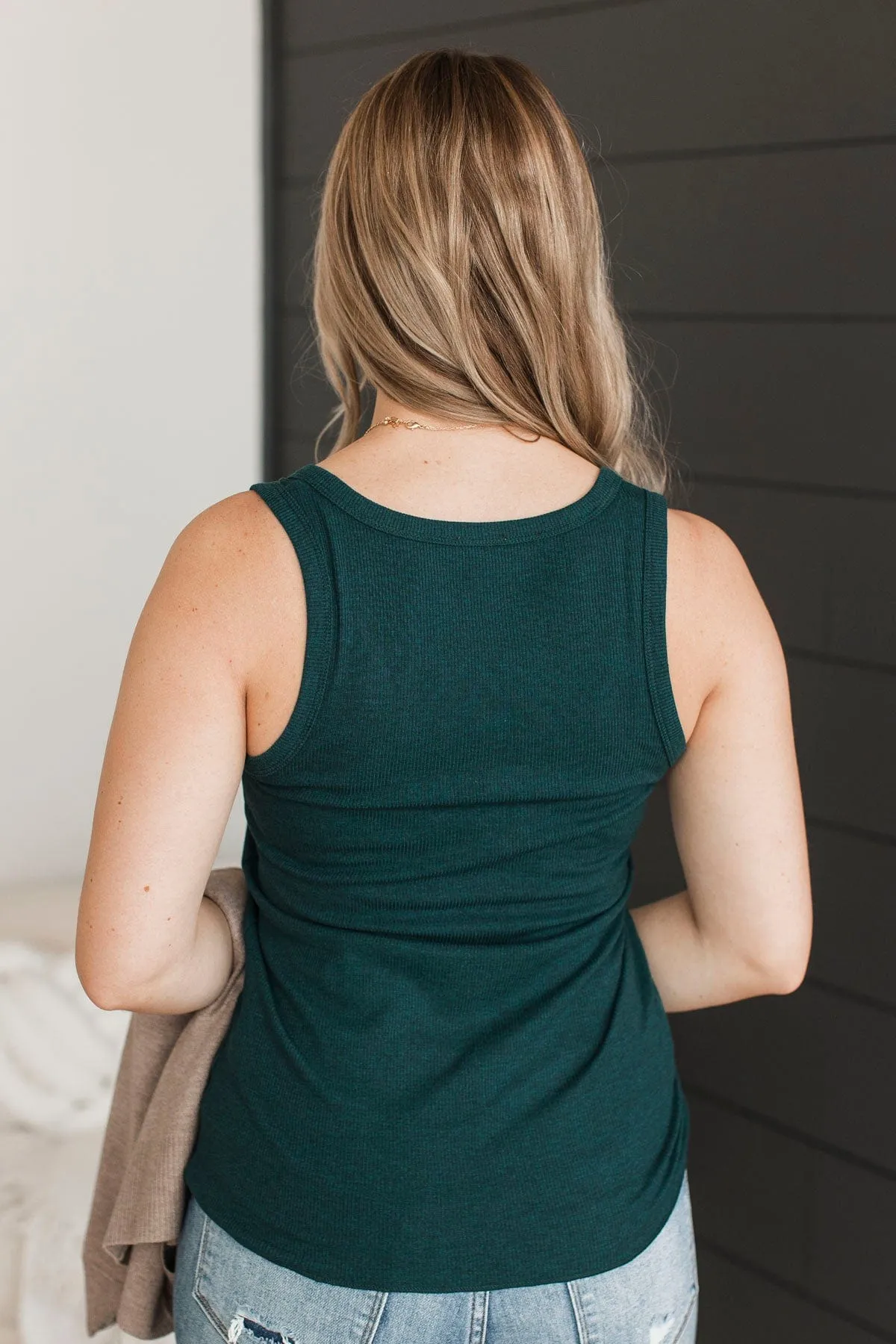 Bound To Be Beautiful Henley Tank Top- Hunter Green