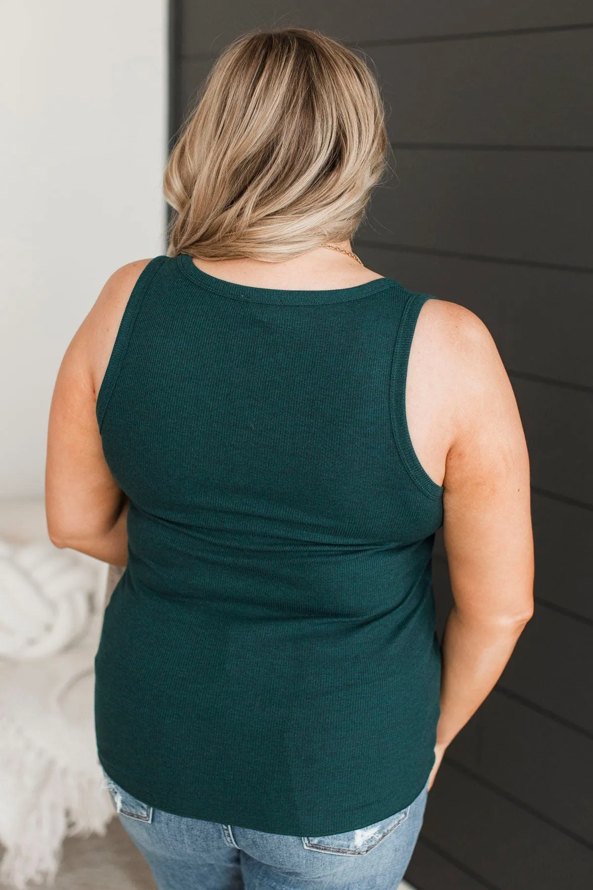 Bound To Be Beautiful Henley Tank Top- Hunter Green