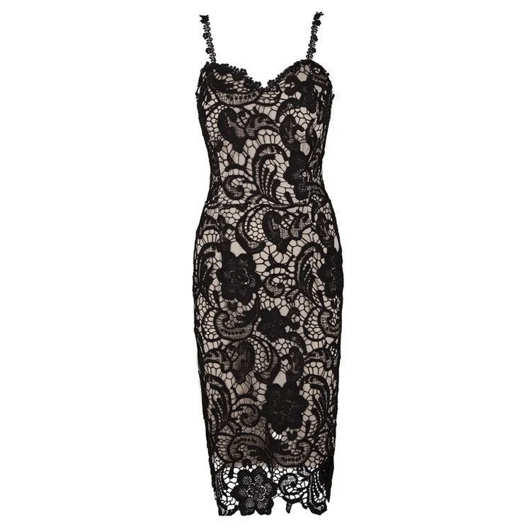 Brand Openwork Crochet Lace Dress Fashion Sleeveless Spaghetti Strap Dress Vestidos Party Women Dresses Summer YLFZ1130