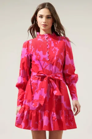 Briff Floral Beacher Pintuck Shift Dress: PINK-RED-MUL
