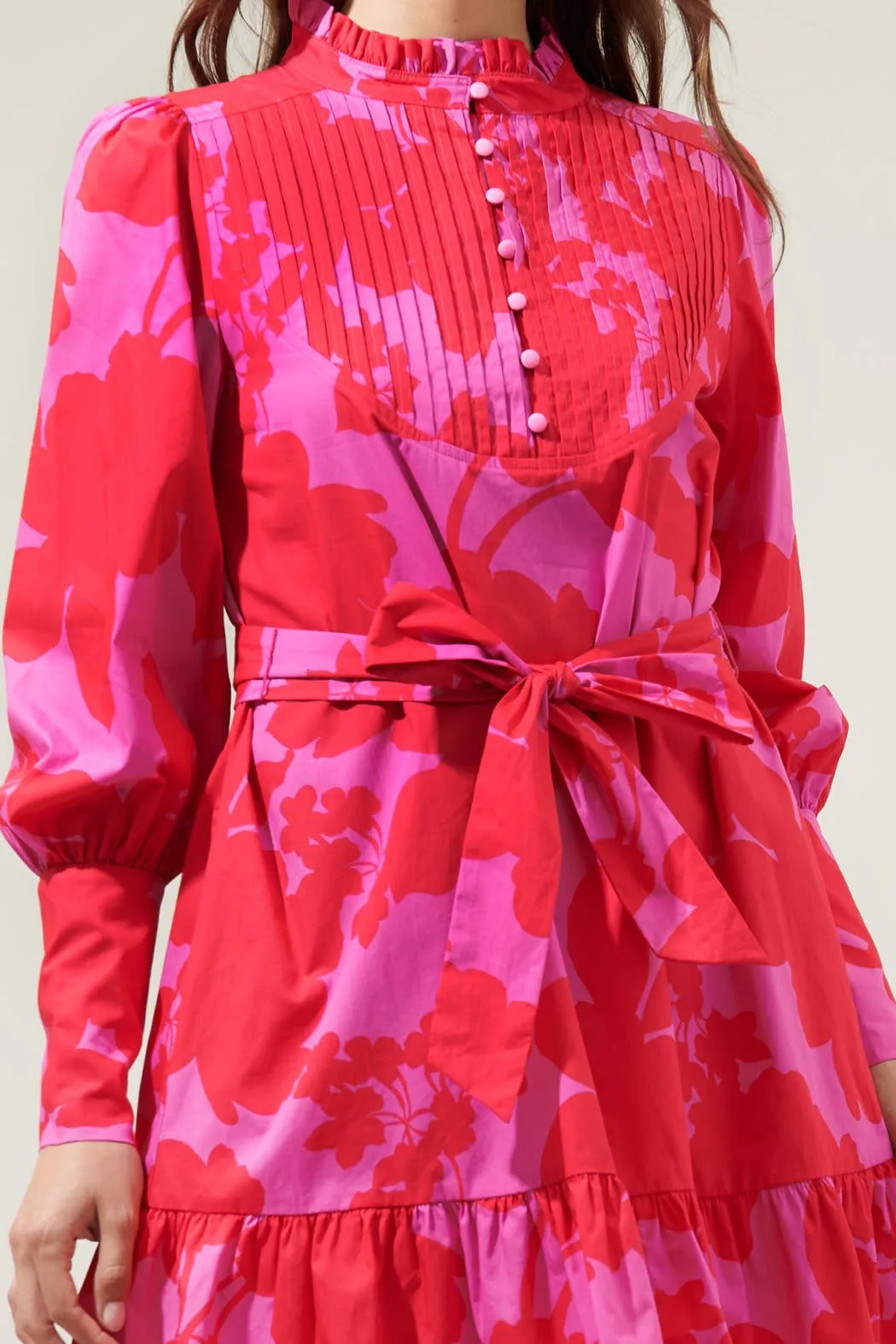 Briff Floral Beacher Pintuck Shift Dress: PINK-RED-MUL