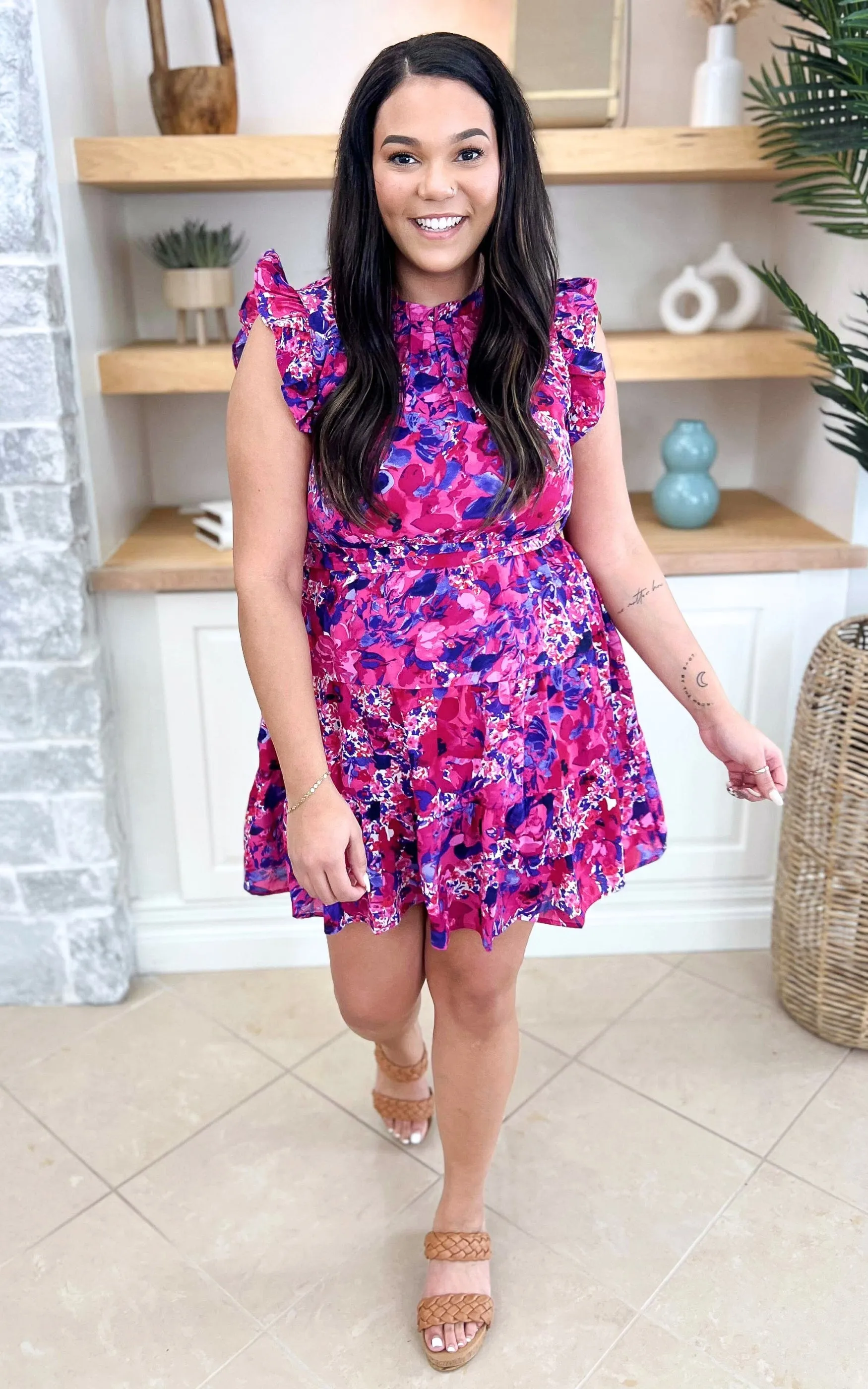 Bring on Spring Fuchsia Belted Waist Dress w/ Pockets - Final Sale