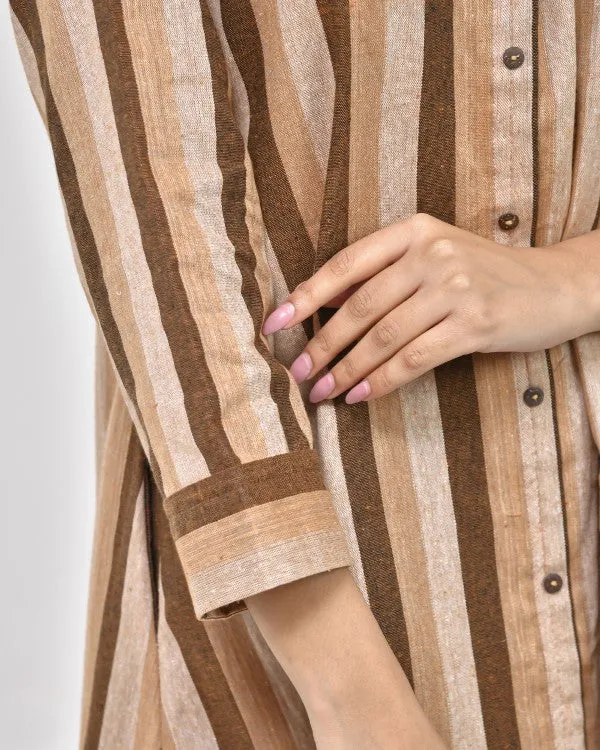 Brown Striped Cotton Dress