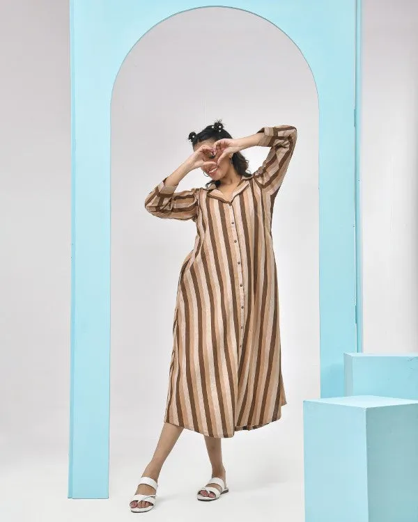 Brown Striped Cotton Dress