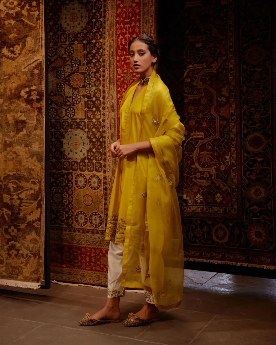 Bulbul mustard tunic with trousers-3