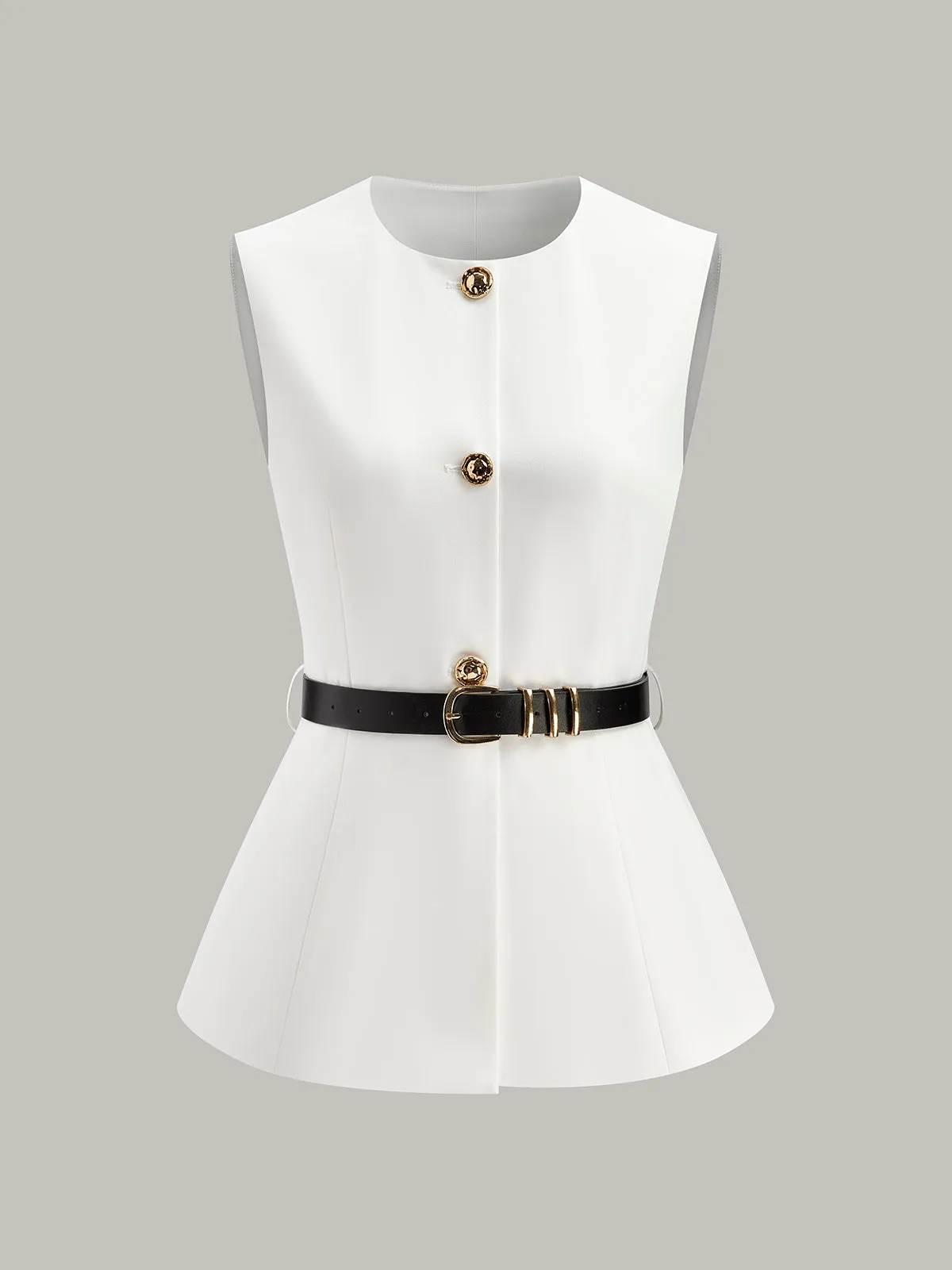 Button Detail Pockets Top With Belt