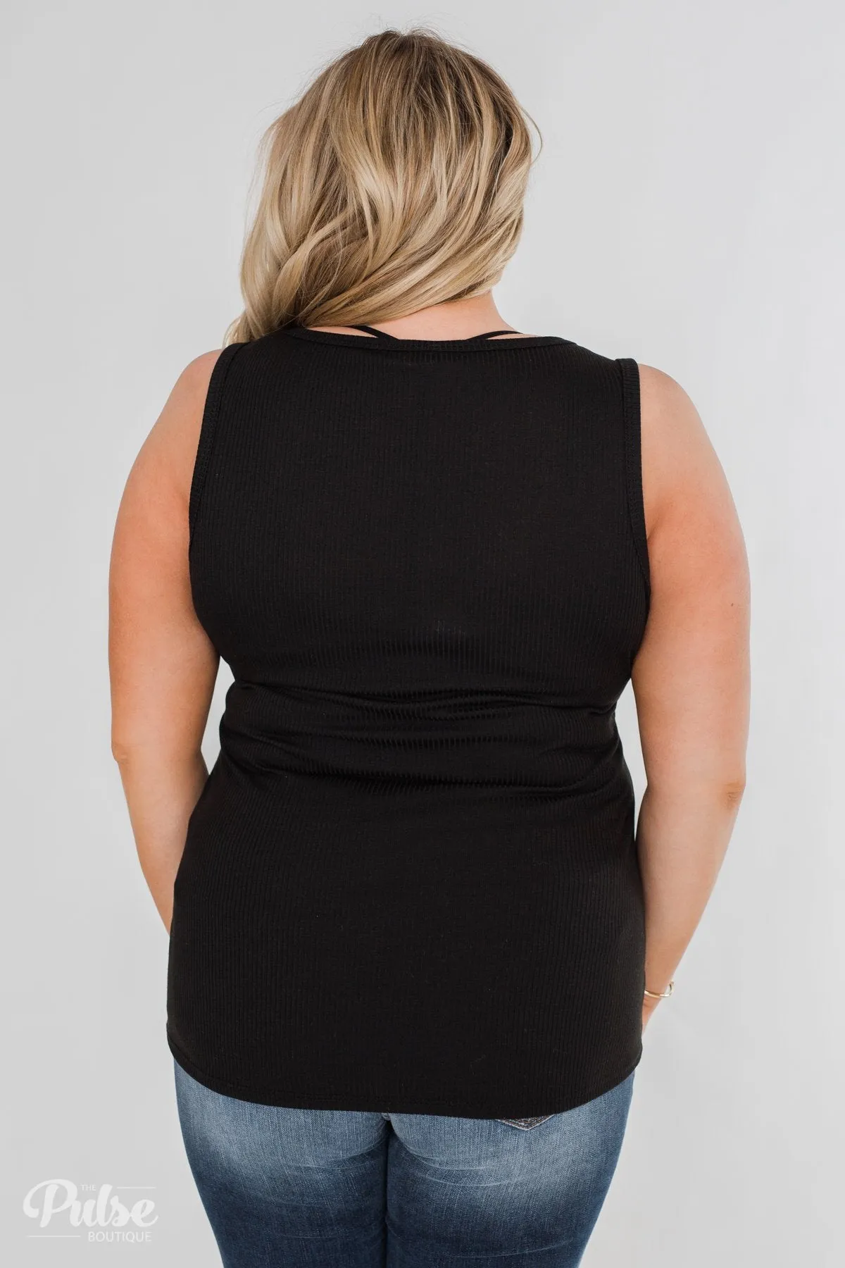 Button Henley Tank Top- Black
