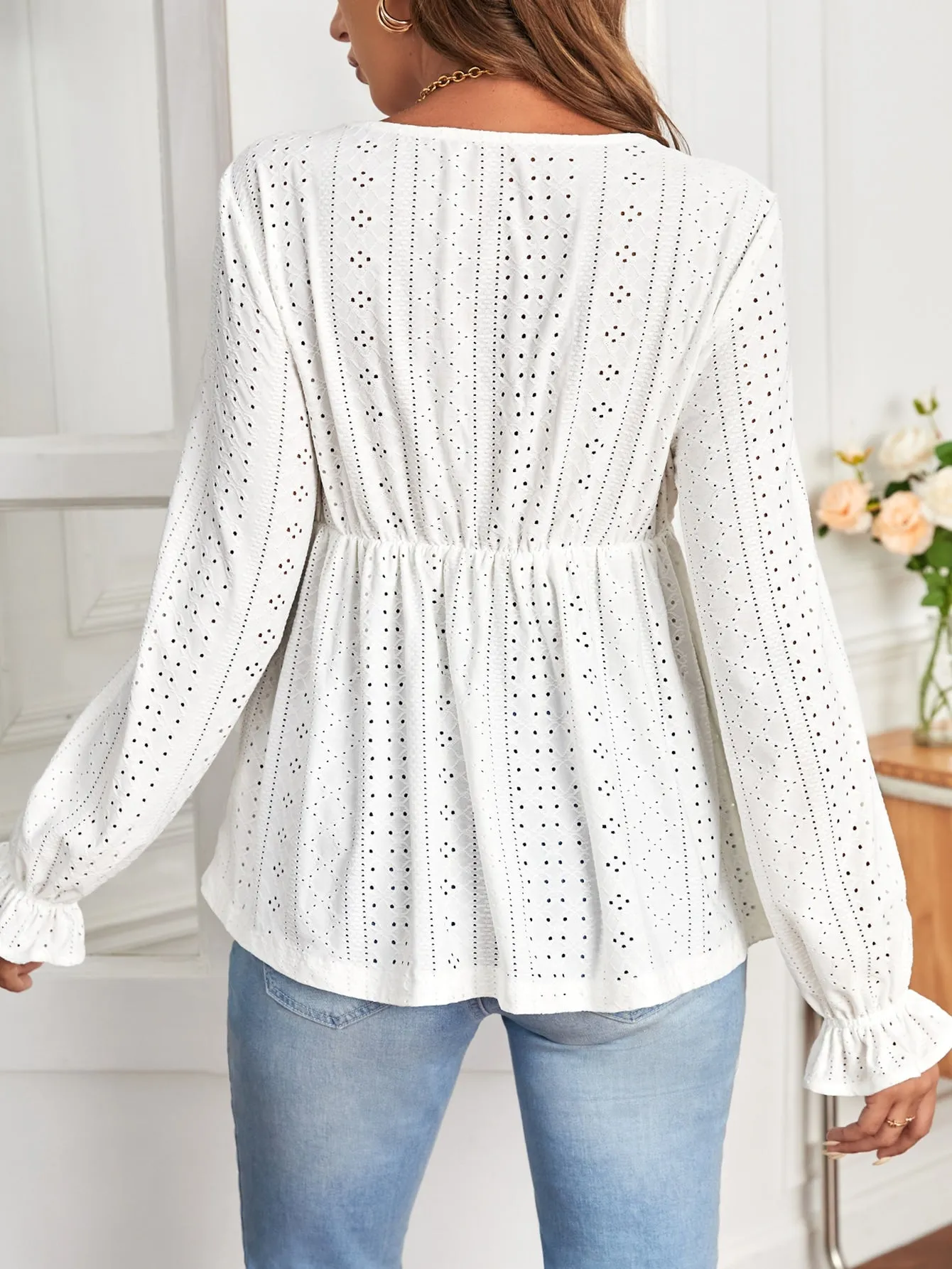 Camiseta de Maternidad con Bordado y Volante Peplum