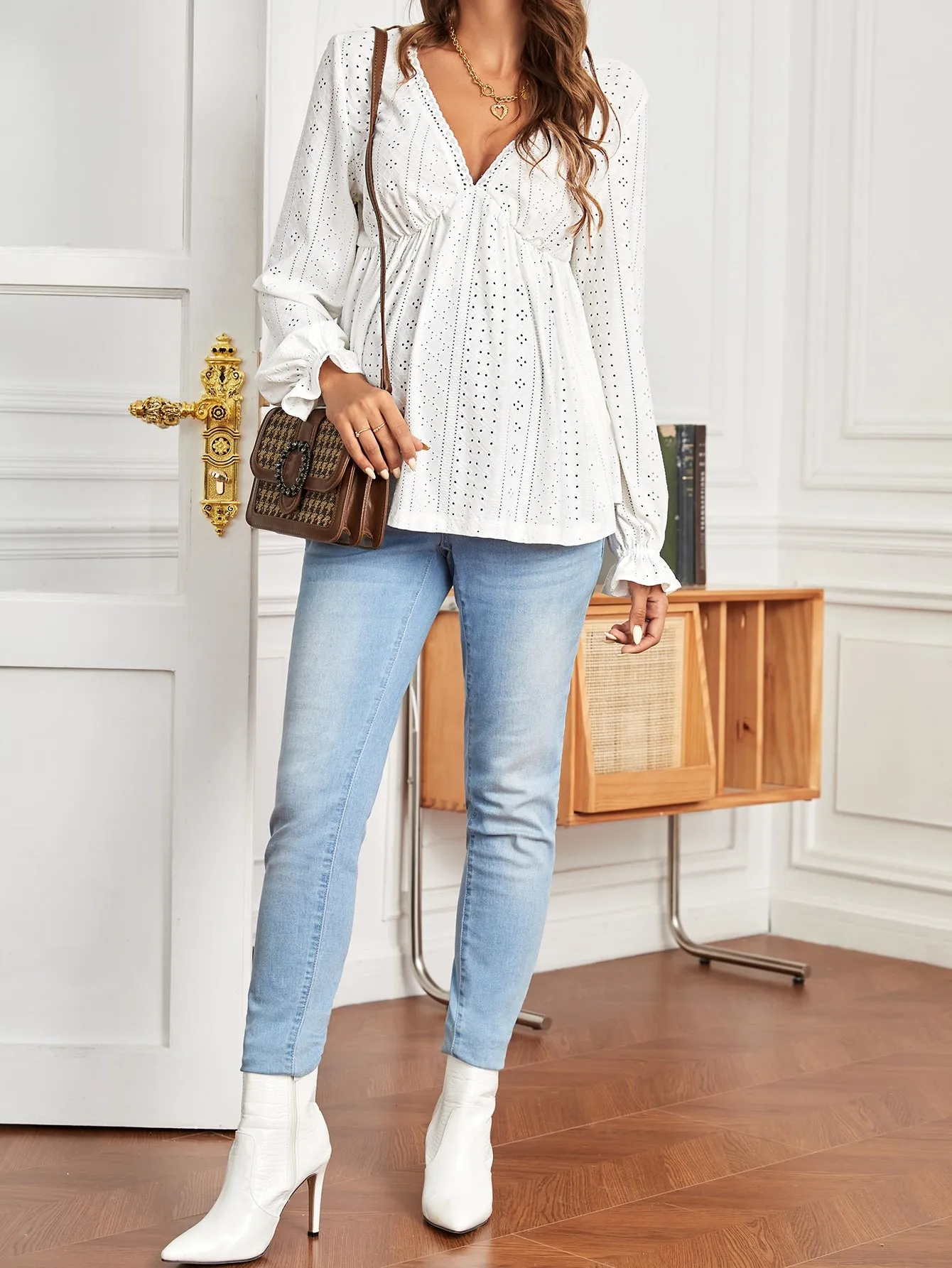 Camiseta de Maternidad con Bordado y Volante Peplum