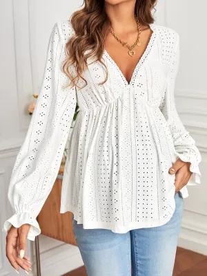 Camiseta de Maternidad con Bordado y Volante Peplum