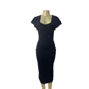 Carole Little Women's Black Shift Dress with Decorative Beads Sz S
