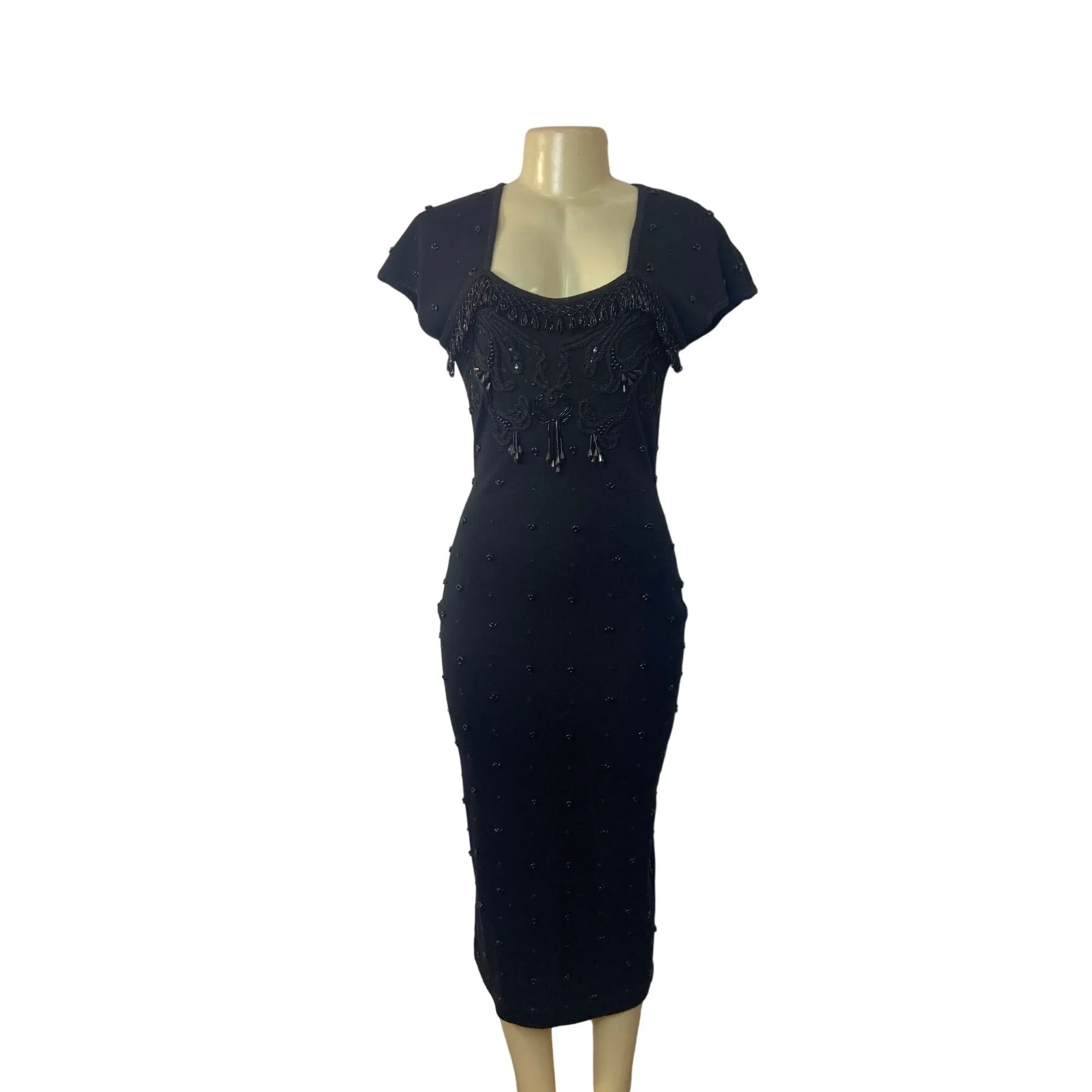 Carole Little Women's Black Shift Dress with Decorative Beads Sz S