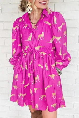 Cheetah Print Drawstring Tunic Dress