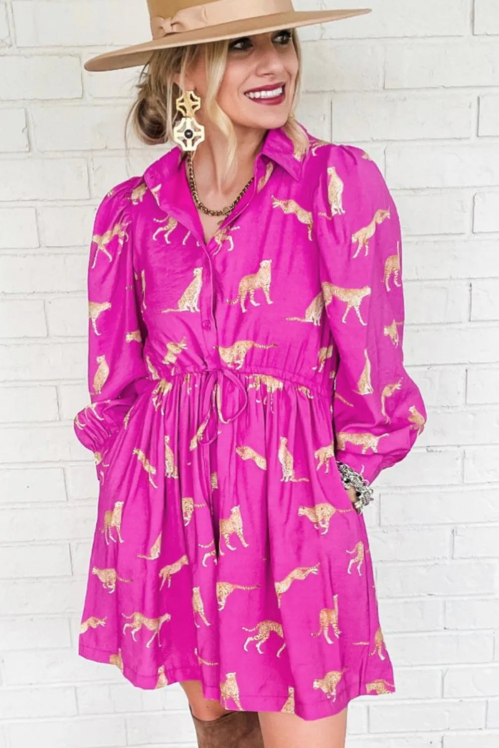 Cheetah Print Drawstring Tunic Dress
