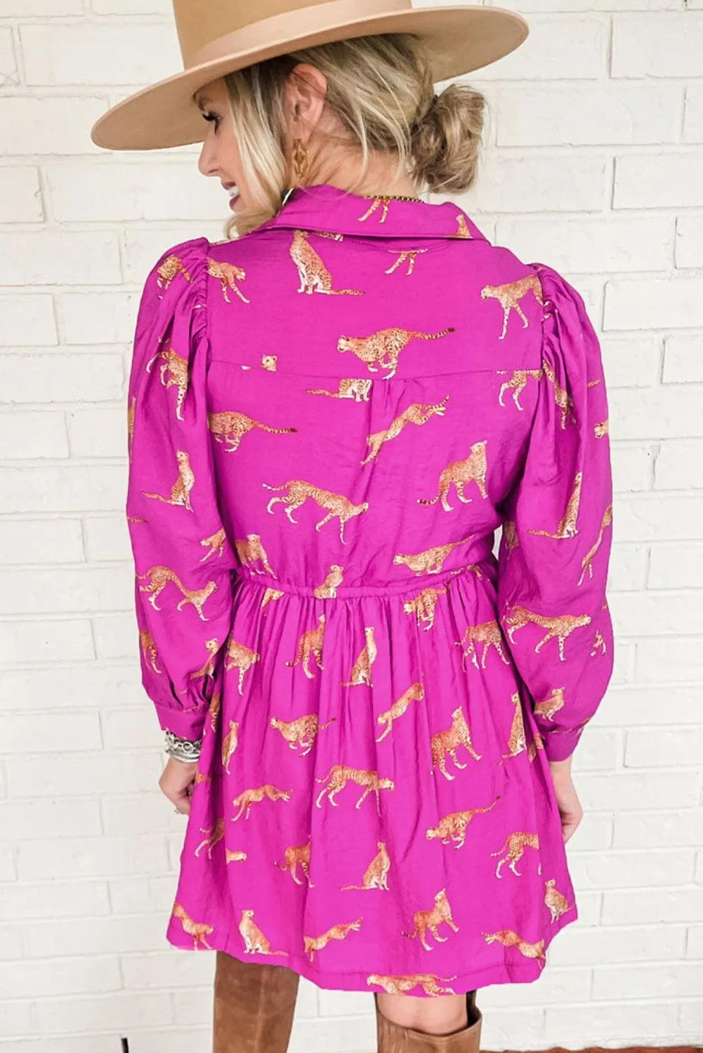 Cheetah Print Drawstring Tunic Dress