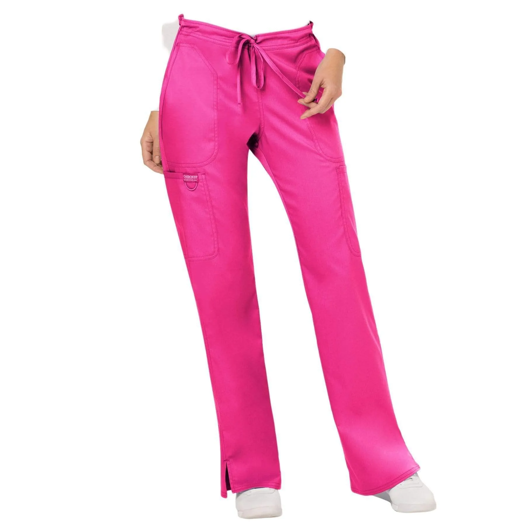Cherokee Revolution WW120 Scrubs Pants Womens Mid Rise Flare Drawstring Electric Pink