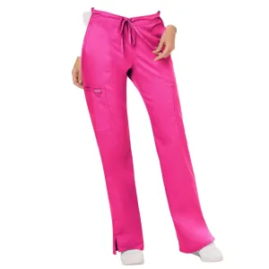 Cherokee Revolution WW120 Scrubs Pants Womens Mid Rise Flare Drawstring Electric Pink