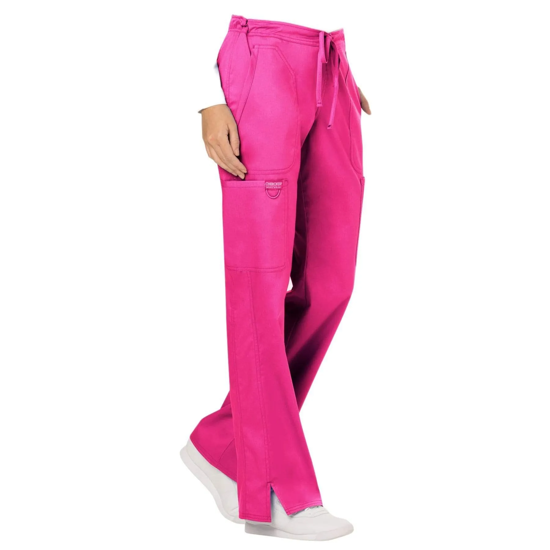 Cherokee Revolution WW120 Scrubs Pants Womens Mid Rise Flare Drawstring Electric Pink