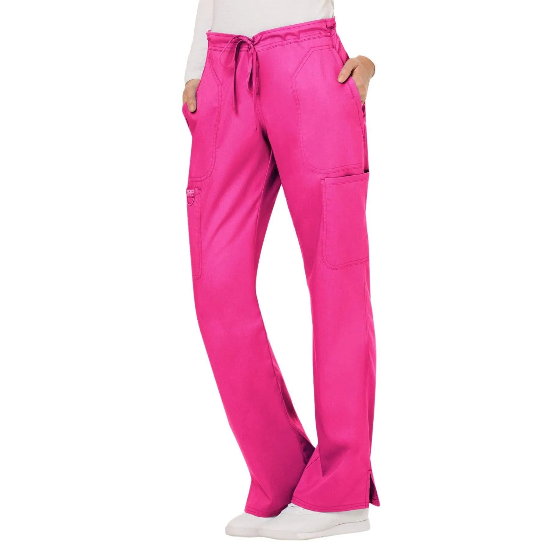 Cherokee Revolution WW120 Scrubs Pants Womens Mid Rise Flare Drawstring Electric Pink